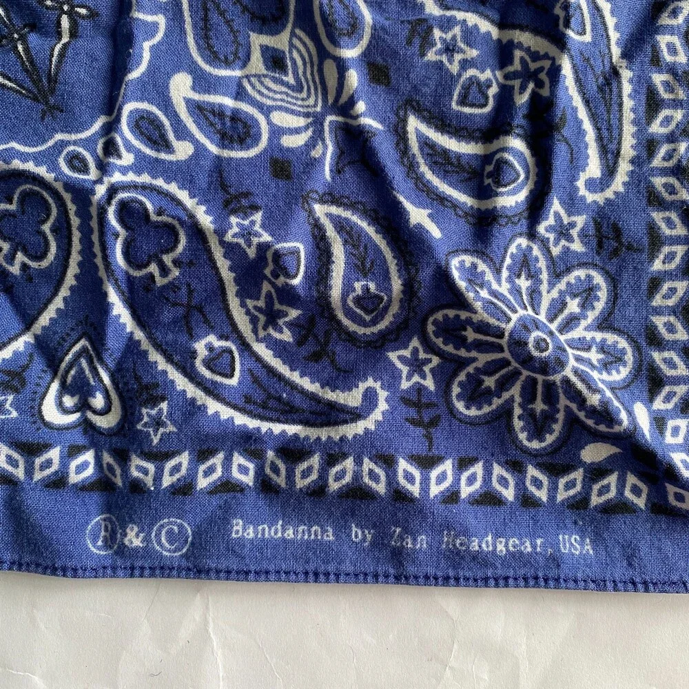 Vintage Zan Headgear USA Blue Color Cotton Biker Bandana 20x20